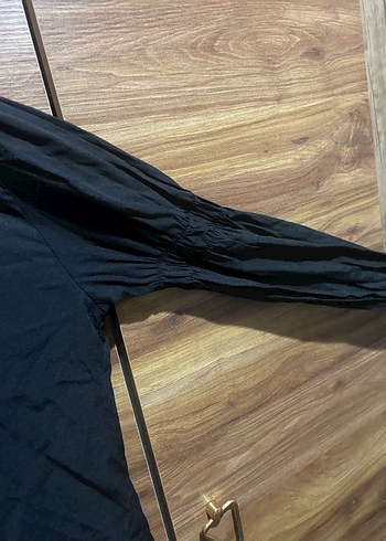 Düğmeli Siyah Keten Kadın Gömlek - Görsel 2