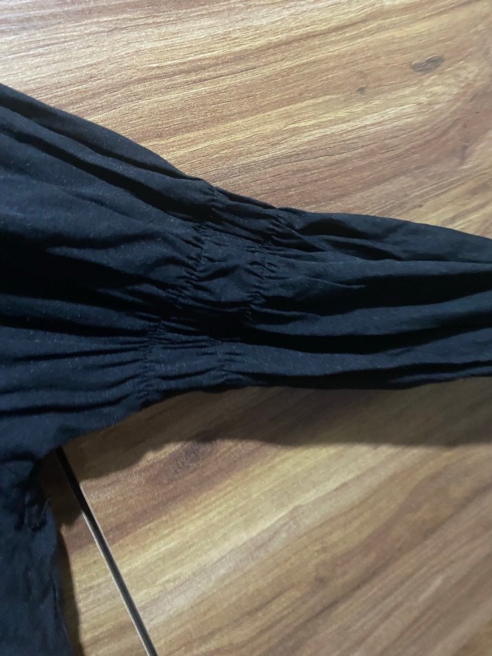 Düğmeli Siyah Keten Kadın Gömlek - Görsel 3