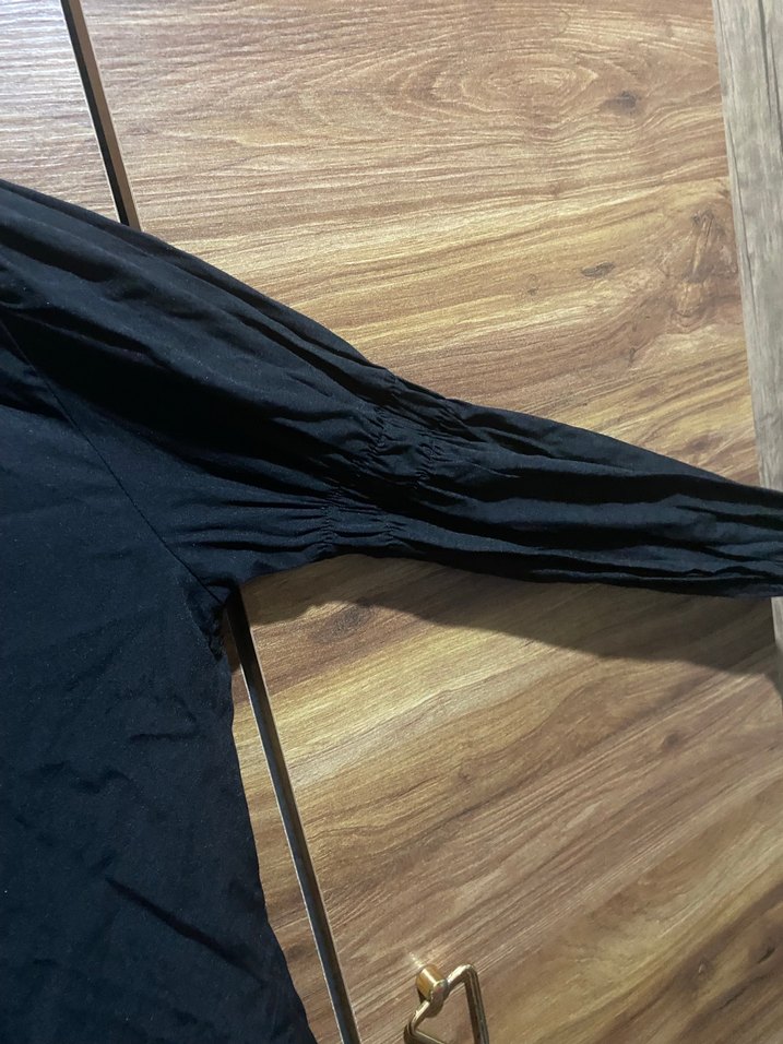 Düğmeli Siyah Keten Kadın Gömlek - Görsel 2