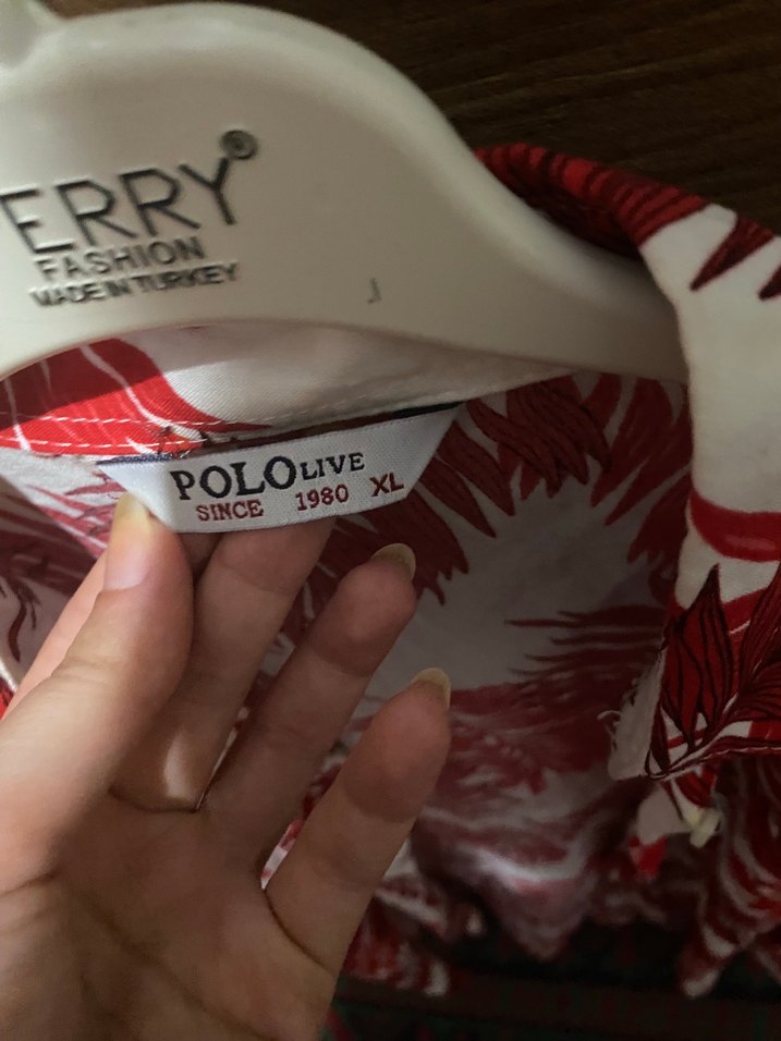 Kırmızı Yaprak Desenli Uzun Kollu V Yaka Gömlek - Görsel 2