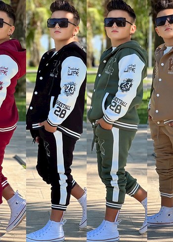 Kapüşonlu Fermuarlı Erkek Çocuk Sweatshirt Takımı