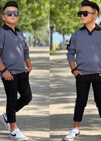 11-12 Yaş Beden Gri Erkek Çocuk Eşofman Altı Rahat Kesim