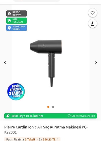 Pierre Cardin Siyah Saç Kurutma Makinesi - Görsel 9