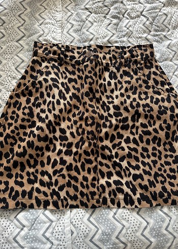 Kahverengi Leopar Desenli Midi Etek