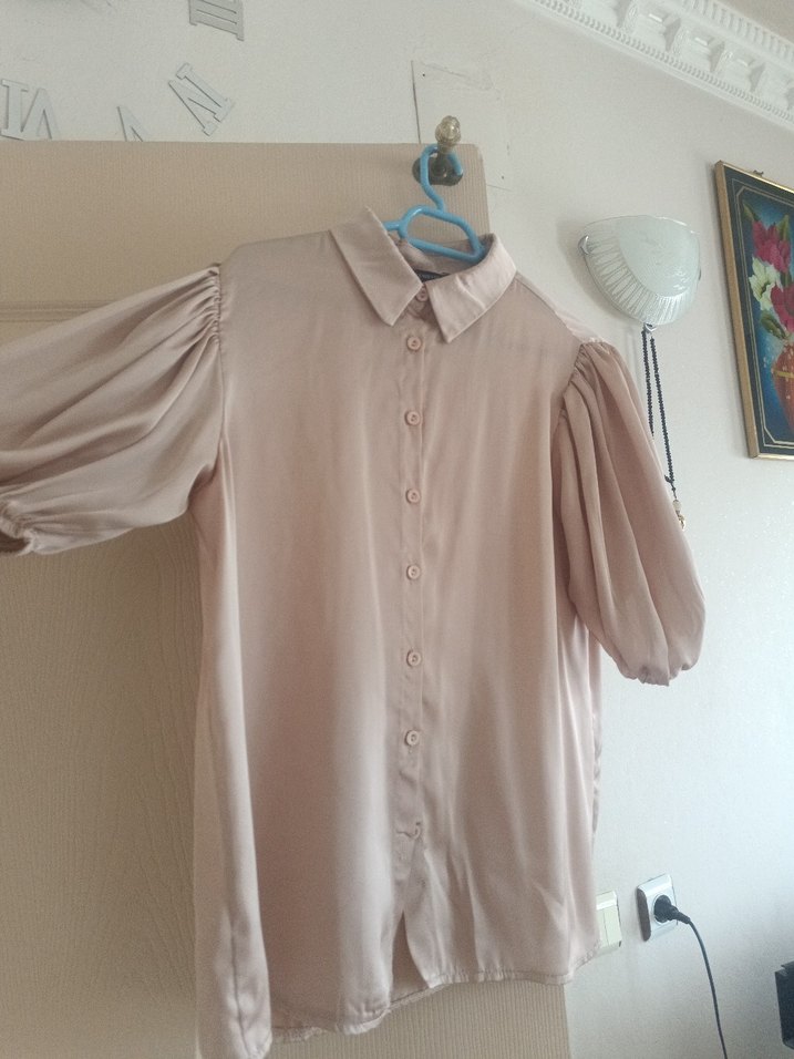 Bej Keten Kadın Gömlek - Görsel 2