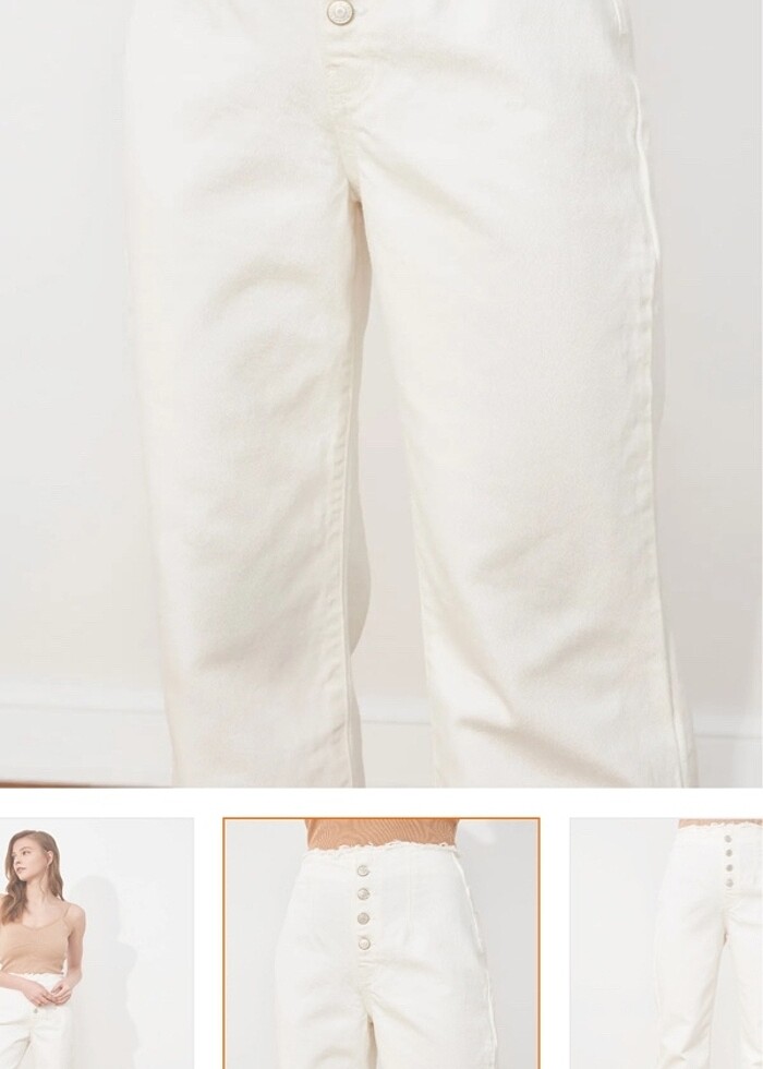 Şık Beyaz Yüksek Bel Jean - Görsel 2