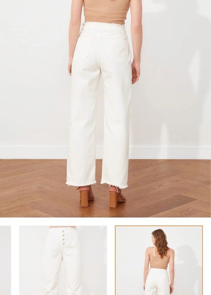 Şık Beyaz Yüksek Bel Jean - Görsel 3
