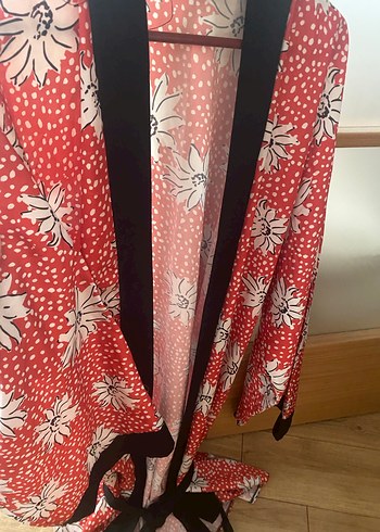 Desenli Kırmızı Uzun Kadın Kimono