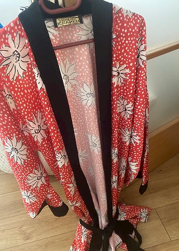 m Beden Desenli Kırmızı Uzun Kadın Kimono