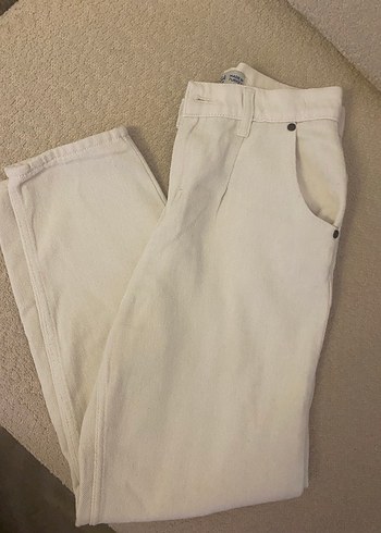 Kadın Beyaz Keten Regular Fit Pantolon