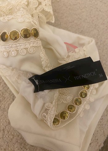 Nakışlı Beyaz Bohem Vintage mayokini - Görsel 9