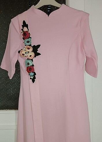 Pembe balıkelbise kuşaklı uzunelbise