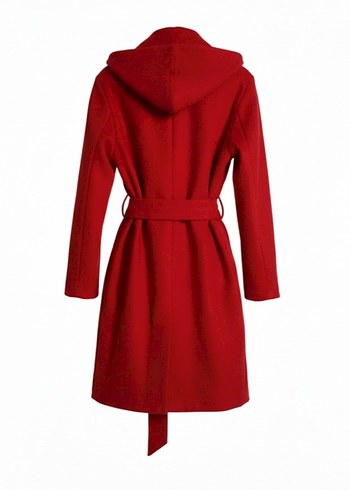 Zara XS Kapüşonlu Kırmızı Kemerli Kaban - Görsel 2