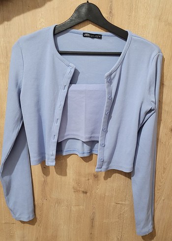 Zara S beden,Crop Kesim, Mavi Kadın Hırka takım. - Görsel 2