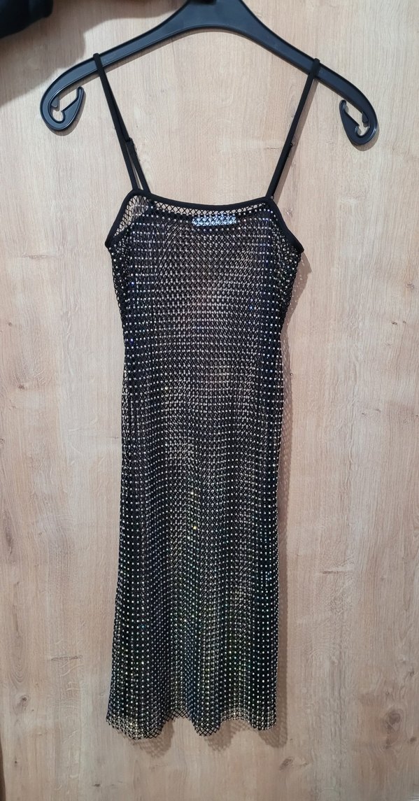 Bershka Siyah taş İşlemeli Uzun Askılı Abiye Elbise - Görsel 3