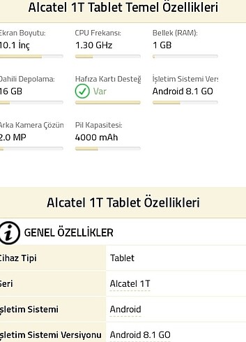 Alcatel Alcatel 1 T10 tertemiz çiziksiz