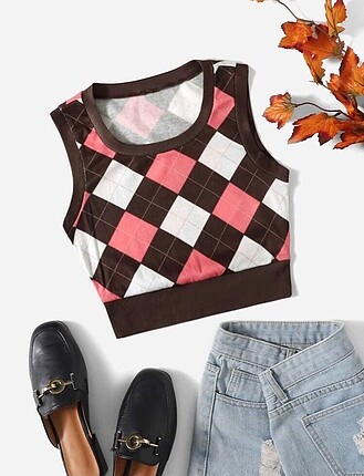 Shein S beden kahverengi crop süveter