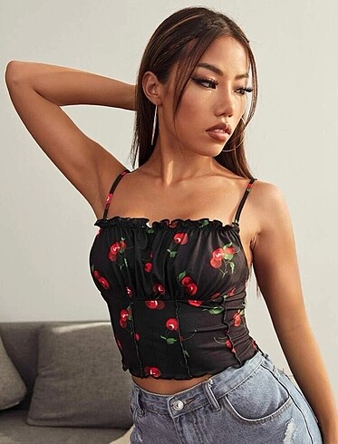 Shein S beden kirazlı crop