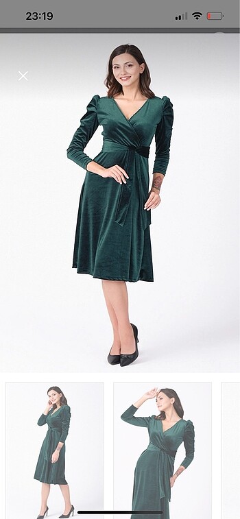 Kadın zümrüt yeşili kadife elbise
