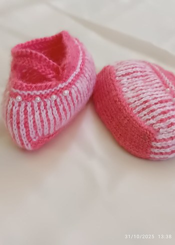 Kız Çocuk Pembe Nakışlı Örgü Patik - Görsel 3