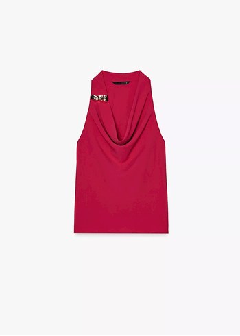 Zara Kırmızı Şık Drapeli V Yaka Bluz