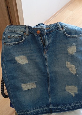 Kadın Mavi Denim Midi Etek
