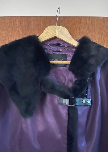Kürklü Uzun Mor Kadın Kaban Boy 102 Cm Göğüs 52 cm - Görsel 6