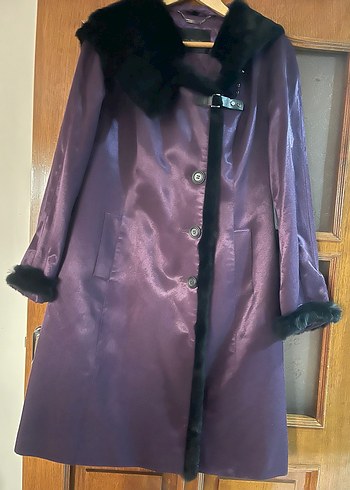 Kürklü Uzun Mor Kadın Kaban Boy 102 Cm Göğüs 52 cm - Görsel 5