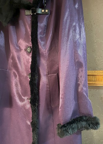 Kürklü Uzun Mor Kadın Kaban Boy 102 Cm Göğüs 52 cm - Görsel 8