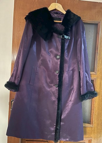 Kürklü Uzun Mor Kadın Kaban Boy 102 Cm Göğüs 52 cm - Görsel 9