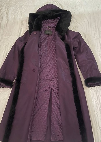 Kürklü Uzun Mor Kadın Kaban Boy 102 Cm Göğüs 52 cm - Görsel 2
