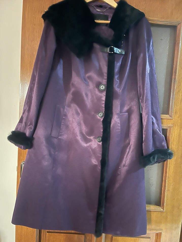 Kürklü Uzun Mor Kadın Kaban Boy 102 Cm Göğüs 52 cm - Görsel 5