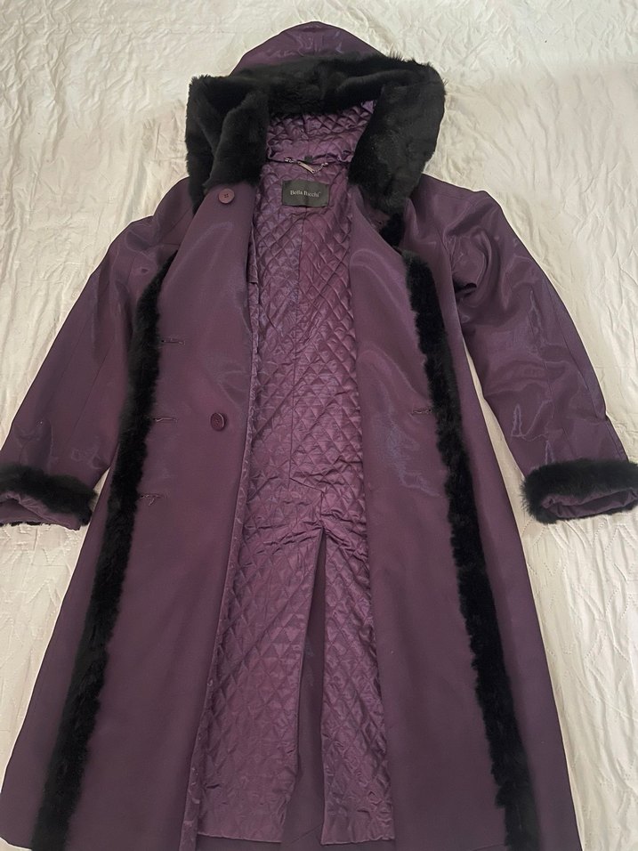 Kürklü Uzun Mor Kadın Kaban Boy 102 Cm Göğüs 52 cm - Görsel 2