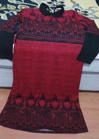 Bordo Uzun Kol Drapeli Kadın Elbise - Görsel 3