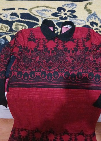 Bordo Uzun Kol Drapeli Kadın Elbise - Görsel 4