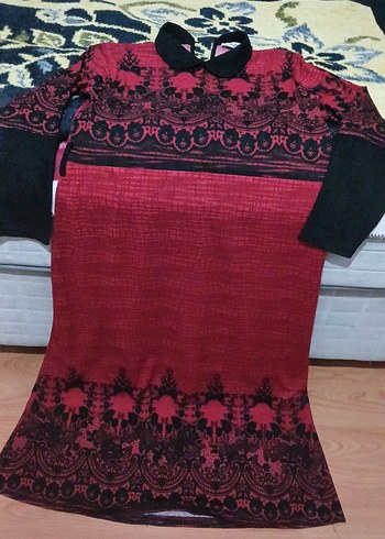 Bordo Uzun Kol Drapeli Kadın Elbise - Görsel 2