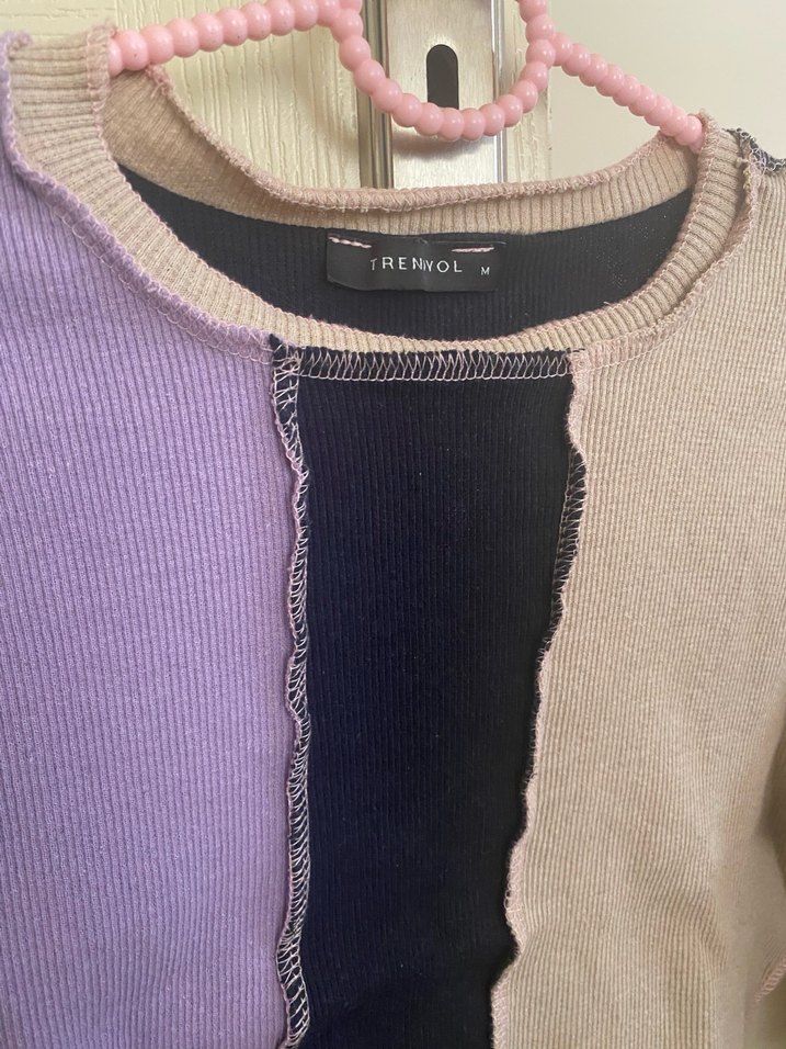 Renk Bloklu Triko Kadın Kazak - Görsel 2