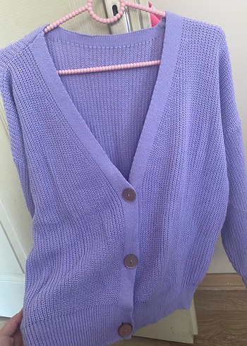 Mor Örgü Kadın Hırka, V Yaka, Salaş Kesim - Görsel 2