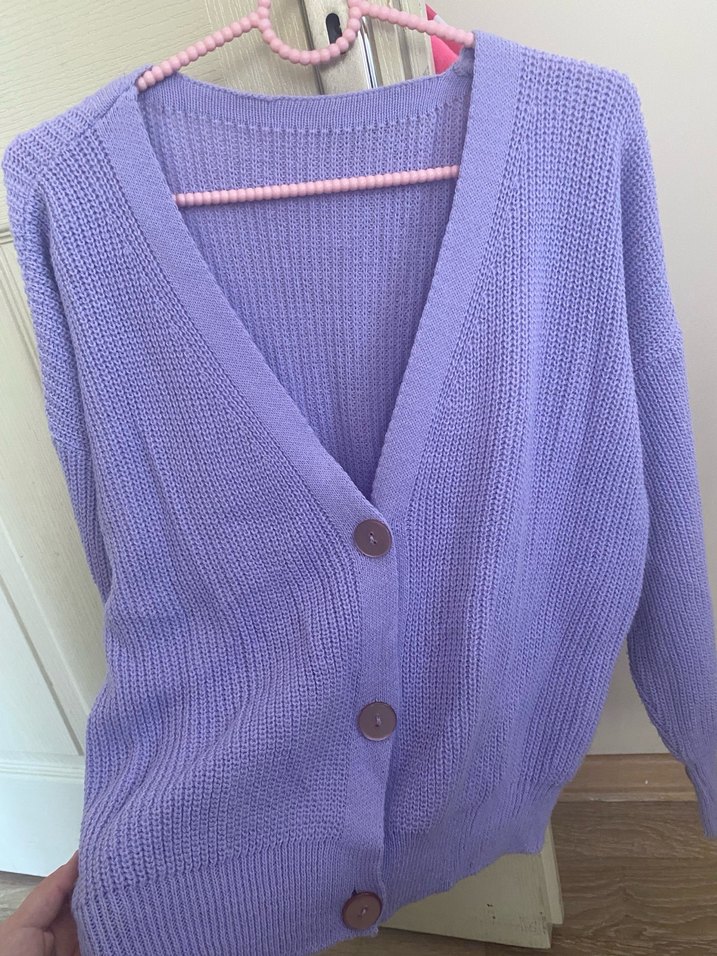 Mor Örgü Kadın Hırka, V Yaka, Salaş Kesim - Görsel 2