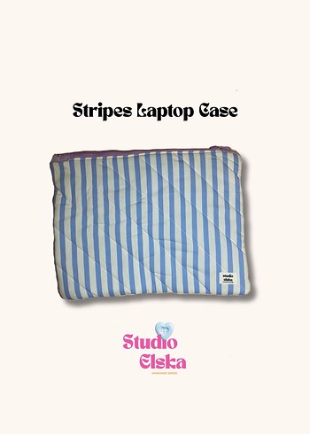 Pastel Mavi Çizgili Laptop Tablet Çantası - Görsel 3