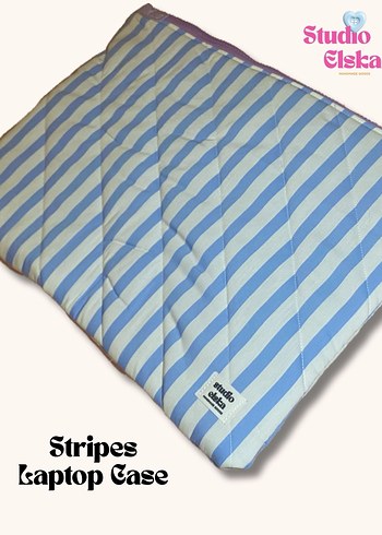 Pastel Mavi Çizgili Laptop Tablet Çantası - Görsel 4