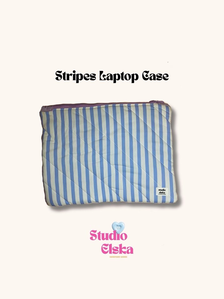 Pastel Mavi Çizgili Laptop Tablet Çantası - Görsel 3