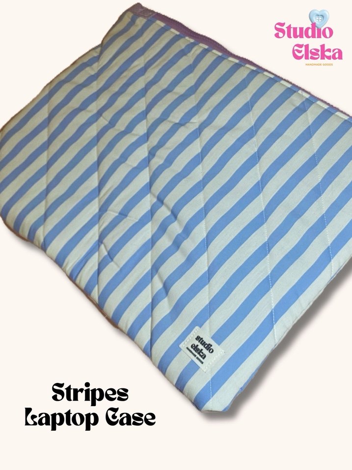 Pastel Mavi Çizgili Laptop Tablet Çantası - Görsel 4