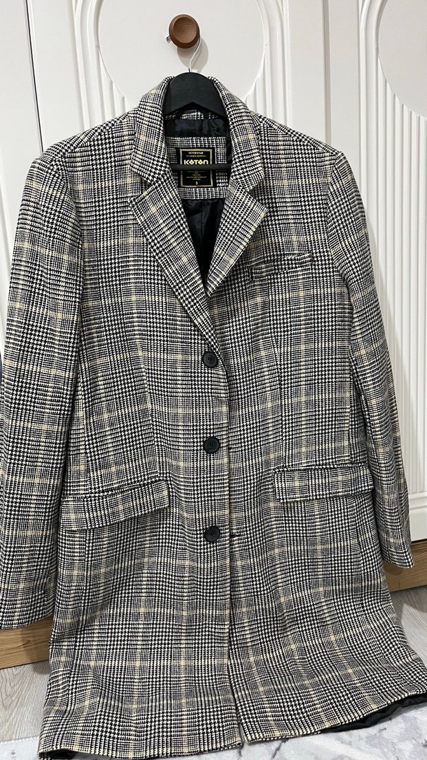 Düğmeli Gri Ekose Midi erkek Kaban - Görsel 3