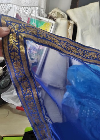 SAKS MAVİ ŞİFON HİNDİSTAN SARİ İKİLİ TAKIM UZUN. - Görsel 5