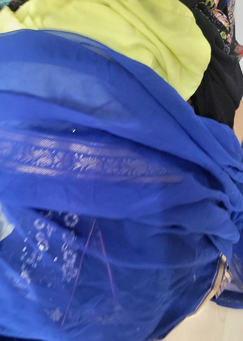 SAKS MAVİ ŞİFON HİNDİSTAN SARİ İKİLİ TAKIM UZUN. - Görsel 8