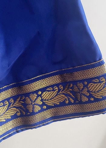 SAKS MAVİ ŞİFON HİNDİSTAN SARİ İKİLİ TAKIM UZUN. - Görsel 11