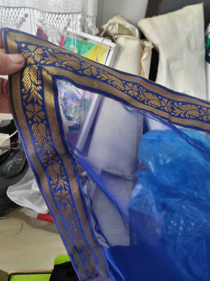 SAKS MAVİ ŞİFON HİNDİSTAN SARİ İKİLİ TAKIM UZUN. - Görsel 5