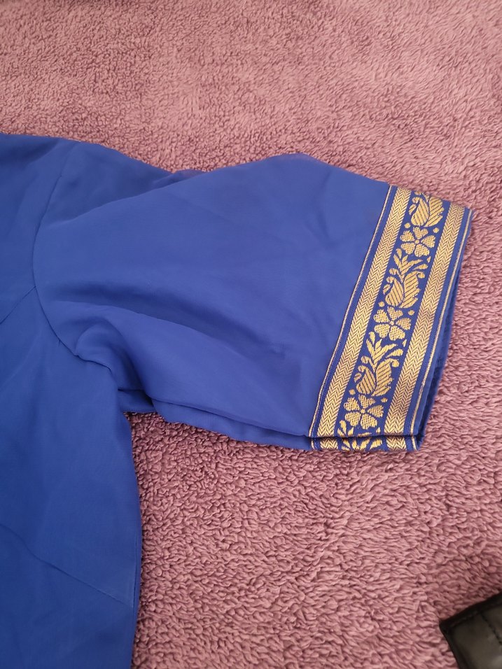 SAKS MAVİ ŞİFON HİNDİSTAN SARİ İKİLİ TAKIM UZUN. - Görsel 2