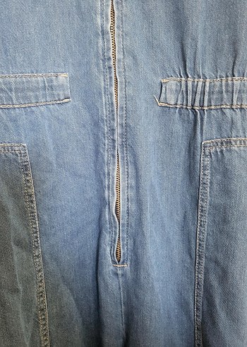 Kadın Mavi Denim Uzun Kollu Tulum - Görsel 2